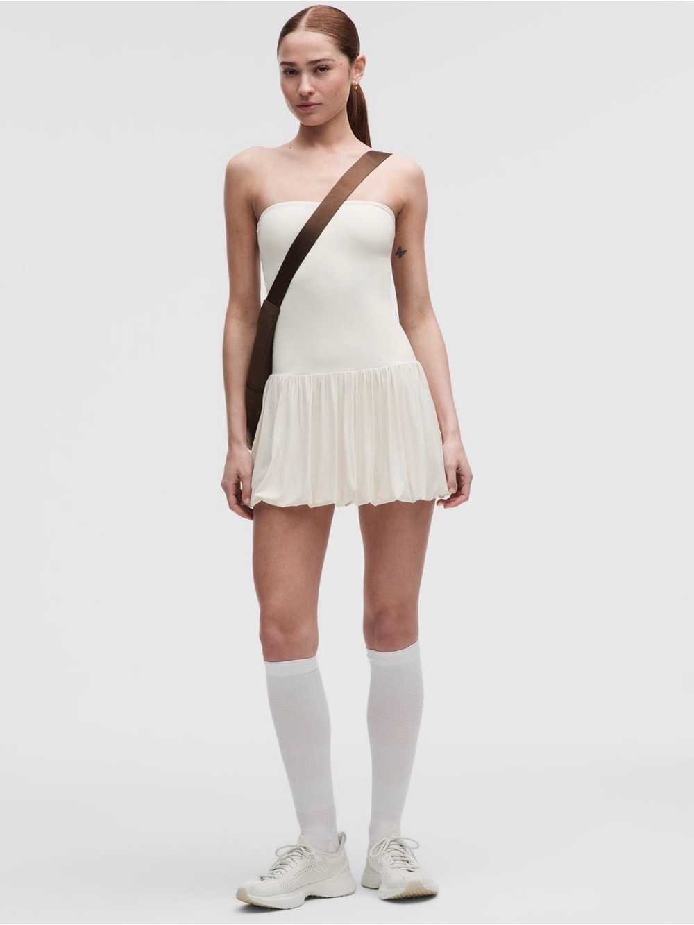 lululemon athletica Cream Strapless Pleated Mini Dress